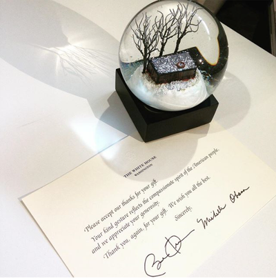 Barak and Michelle Obama Receive a CoolSnowGlobe