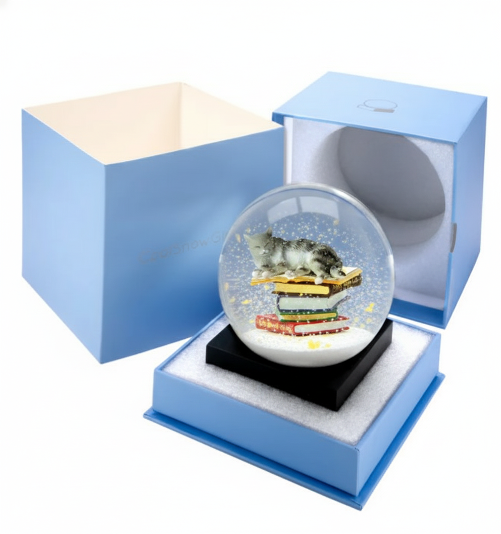 Cat on Books Snow Globe
